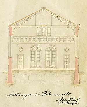 Turnhalle am Ratzengraben, Querschnitt 1864 (Stadtarchiv Memmingen)