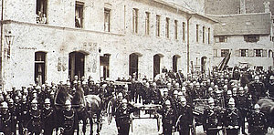 Feuerwehr am Ratzengraben 1910 (Stadtarchiv Memmingen)